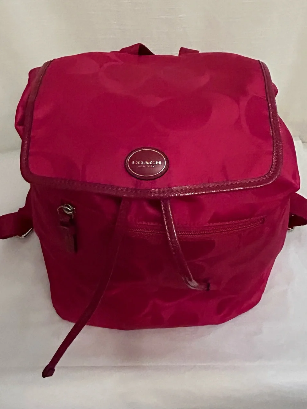 Coach Hot Pink‎ Signature Nylon Double C Drawstring Backpack